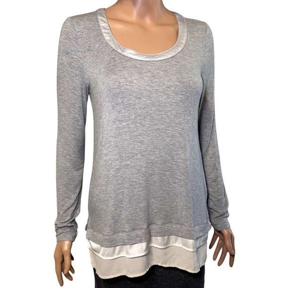 White House Black Market Tops - White House Black Market Gray Layered Long Sleeve Beaded Scoop Neck Top XS
